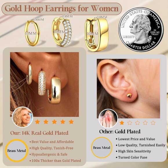 🆕 Women Gold Trendy Small Hoop Earrings Twisted Huggie Thick Open Chunky Stacks - Picture 6 of 7